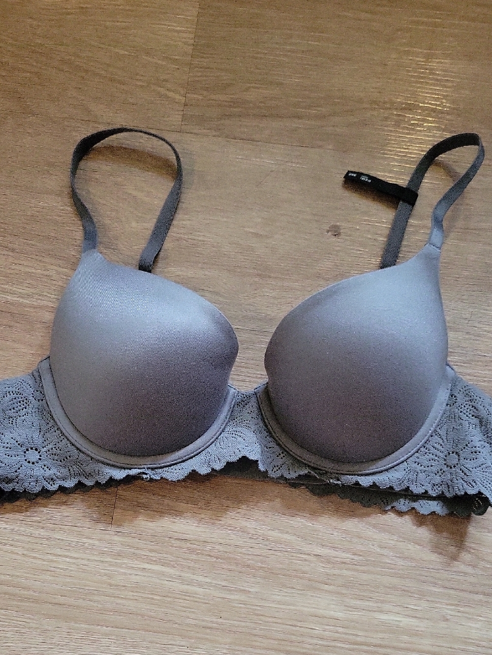 aerie Lace-Trim Padded T-Shirt Bra - Gray